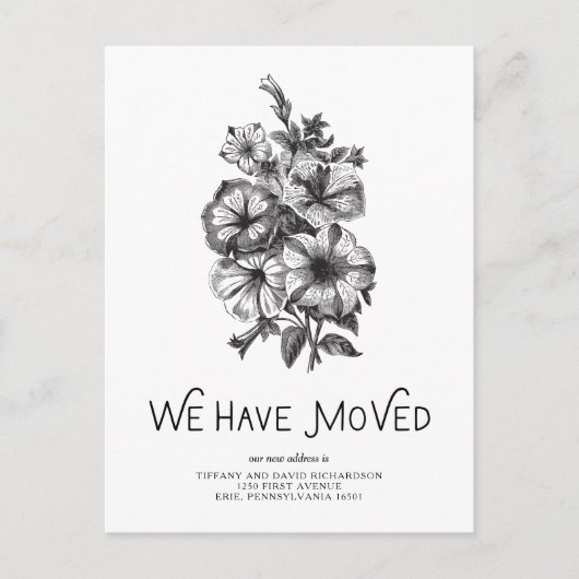 Schwarz-Weiß-Vintage Blüte | Adressänderung Ankündigungspostkarte (Vorderseite)