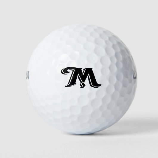 Schwarz-Weiß-Vintage-Buchstabe M Monogramm Golfball (Vorderseite)