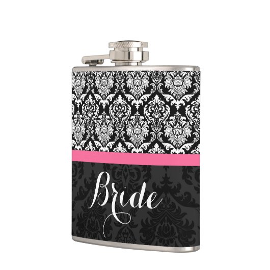 Schwarz-Weiß-Vintage Damaske-Braut Flachmann (Links)