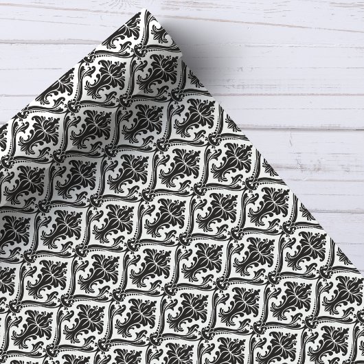 Schwarz-Weiß-Vintage Damaskus-Muster Geschenkpapier
