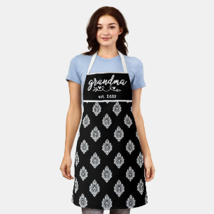 Schwarz-Weiß Vintage-Damaskus-Muster Oma Est Schürze