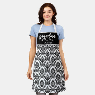 Schwarz-Weiß Vintage-Damaskus-Muster Oma Est Schürze