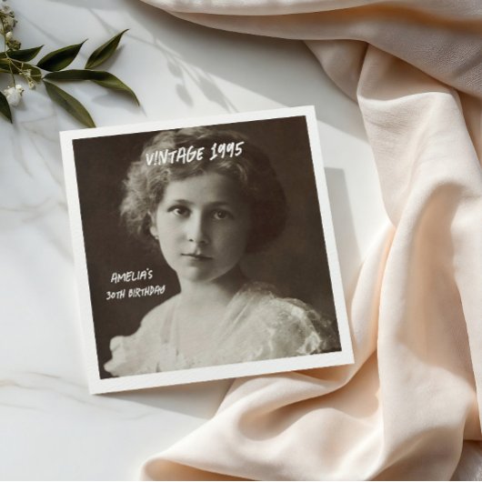 Schwarz-weiß Vintage-Foto Geburtstag Serviette