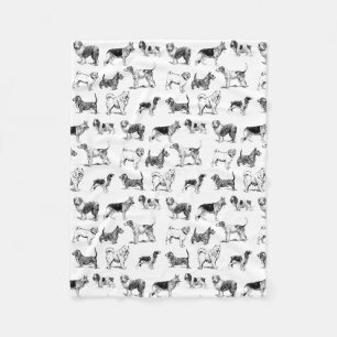 Schwarz-Weiß Vintage-Hunde-Muster Fleecedecke