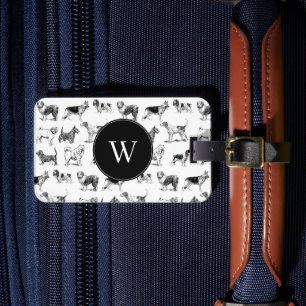 Schwarz-Weiß Vintage-Hunde Muster Monogramm Gepäckanhänger