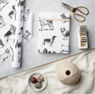 Schwarz-Weiß-Vintage-Hundemuster Geschenkpapier