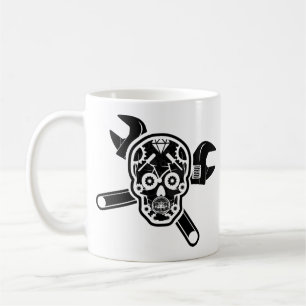 Schwarz Weiß Vintage Mechaniker Totenkopf Schraube Kaffeetasse