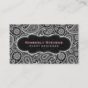 Schwarz-Weiß-Vintage-Paisleymuster Visitenkarte