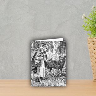 Schwarz Weiß Vintage Rotkäppchen Korb Wolf Karte
