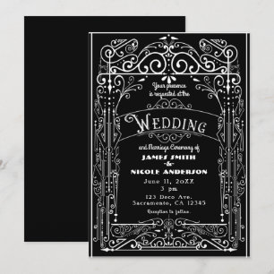Schwarz-weiß vintage viktorianische Deco-Hochzeit Einladung