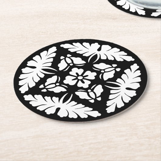 Schwarz-Weiß-Vintage Zierzeitschrift Runder Pappuntersetzer (Angewinkelt)