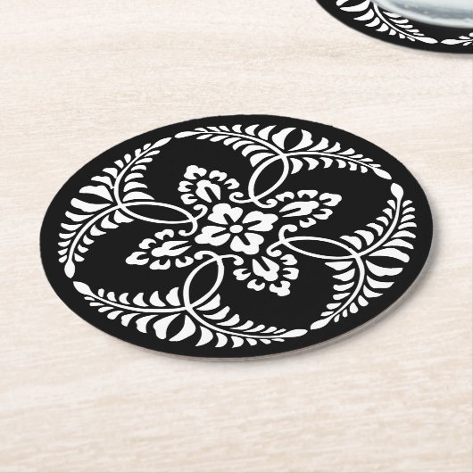 Schwarz-Weiß-Vintage Zierzeitschrift Runder Pappuntersetzer (Angewinkelt)