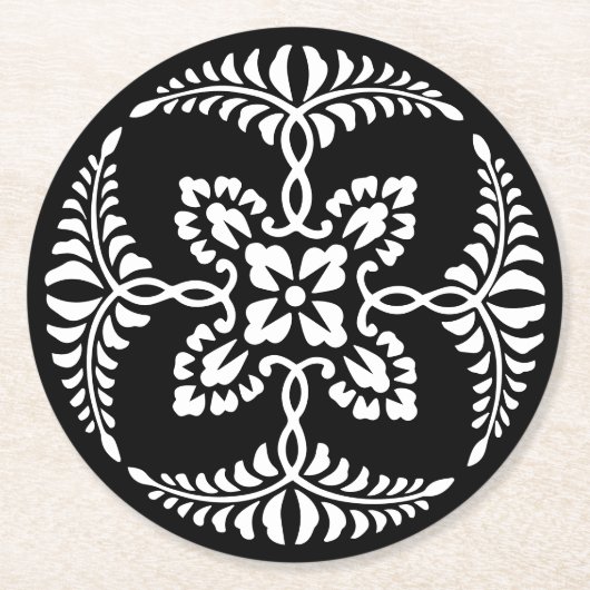 Schwarz-Weiß-Vintage Zierzeitschrift Runder Pappuntersetzer (Vorderseite)