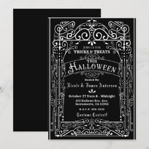 Schwarz/Weiß Vintager Viktorianischer Deko Hallowe Einladung