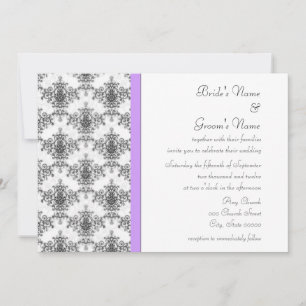 Schwarz-Weiß-Violette Damast-Hochzeitseinladungen Einladung