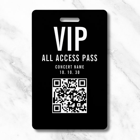 Schwarz Weiß VIP All Access Pass QR Code Konzert Ausweis