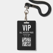 Schwarz Weiß VIP All Access Pass QR Code Konzert Ausweis (Vorderseite mit Lanyard)