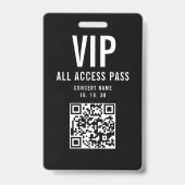 Schwarz Weiß VIP All Access Pass QR Code Konzert Ausweis (Vorderseite)