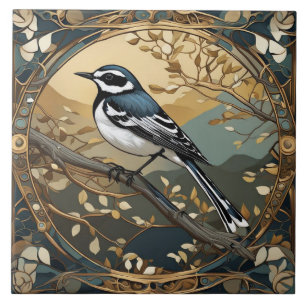 Schwarz-Weiß-Vogel Art Nouveau Art Deco Fliese