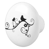 Schwarz-Weiß-Vogel auf Zweig Whimsical Keramikknauf (Rechts)