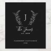 Schwarz-Weiß-Vorlage für Monogramm-Familienname Weinetikett (Einzelnes Label)