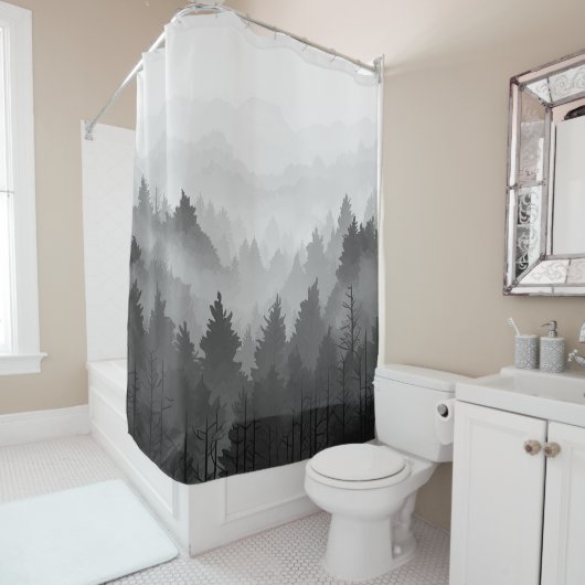 Schwarz-Weiß-Wald Landschaft Minimalistisch Duschvorhang (Beispiel)