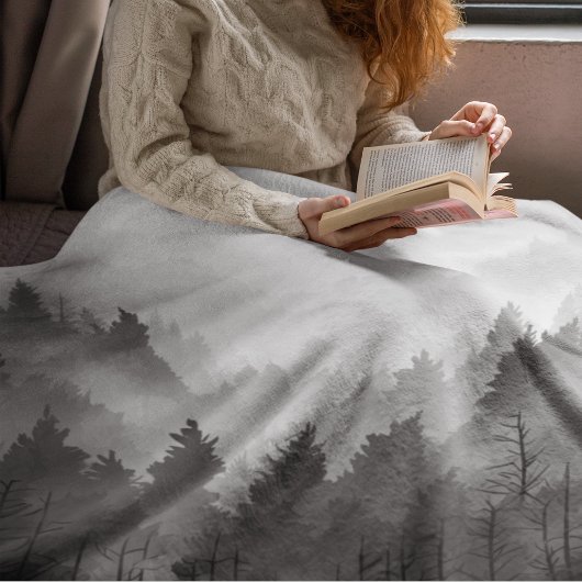 Schwarz-Weiß-Wald Landschaft Minimalistisch Fleecedecke