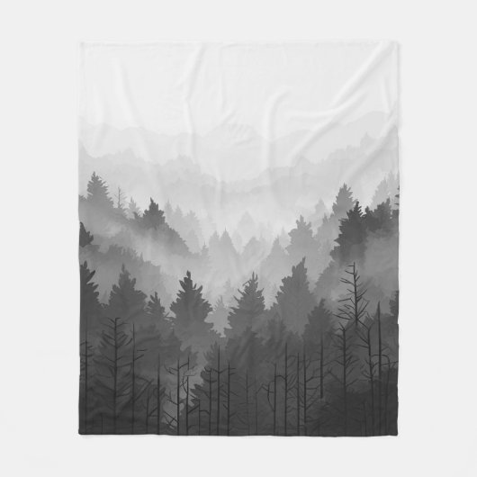 Schwarz-Weiß-Wald Landschaft Minimalistisch Fleecedecke (Vorderseite)
