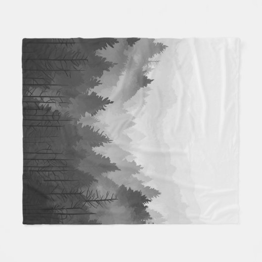 Schwarz-Weiß-Wald Landschaft Minimalistisch Fleecedecke (Vorderseite (Horizontal))