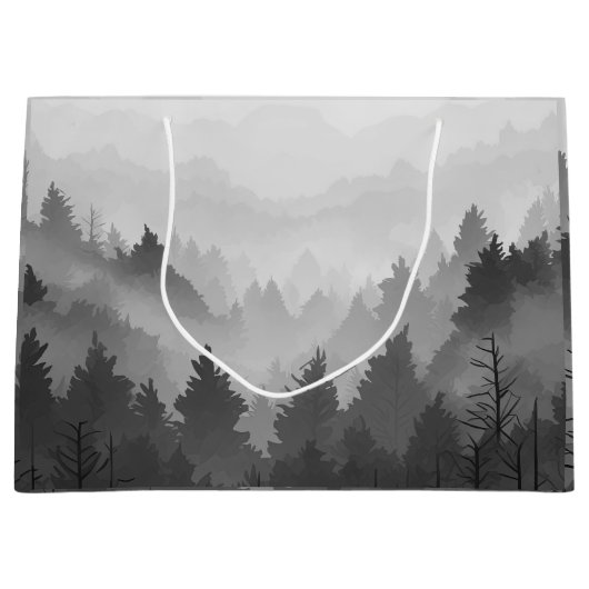 Schwarz-Weiß-Wald Landschaft Minimalistisch Große Geschenktüte (Vorderseite)