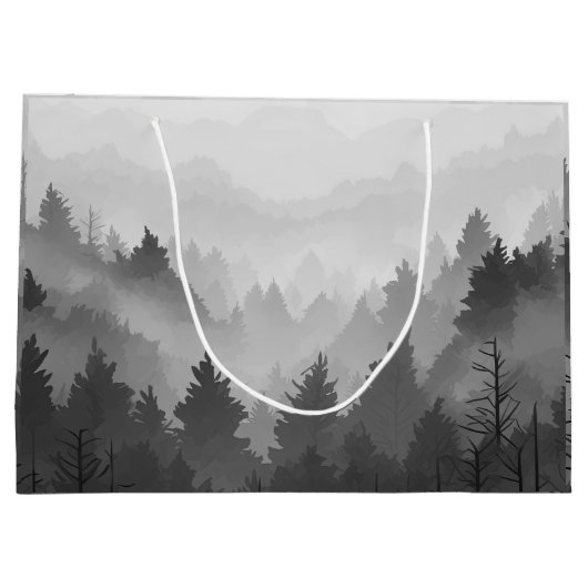 Schwarz-Weiß-Wald Landschaft Minimalistisch Große Geschenktüte (Rückseite)