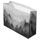 Schwarz-Weiß-Wald Landschaft Minimalistisch Große Geschenktüte (Rückseite Schrägansicht)