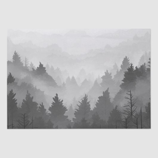 Schwarz-Weiß-Wald Landschaft Minimalistisch Seidenpapier (Vorderseite)