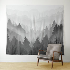 Schwarz-Weiß-Wald Landschaft Minimalistisch Wandteppich