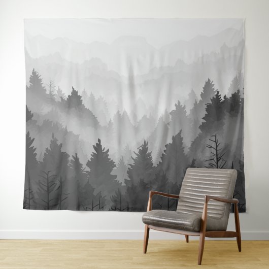 Schwarz-Weiß-Wald Landschaft Minimalistisch Wandteppich (Beispiel (Horizontal))