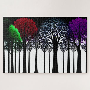 Schwarz-Weiß-Wald mit Farbspuren Puzzle