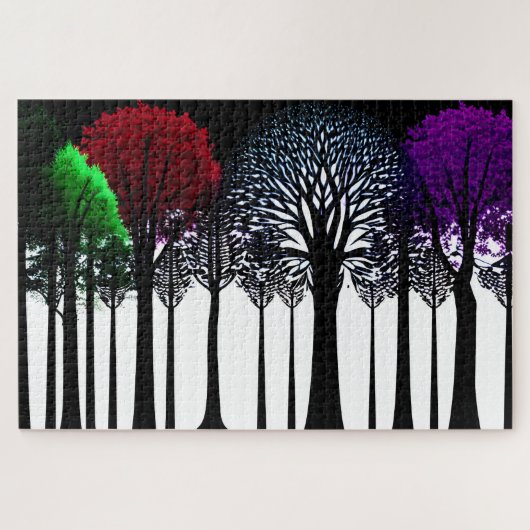 Schwarz-Weiß-Wald mit Farbspuren Puzzle (Horizontal)