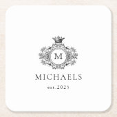 Schwarz-Weiß-Wappen für die formale Monogramm Rechteckiger Pappuntersetzer (Vorderseite)