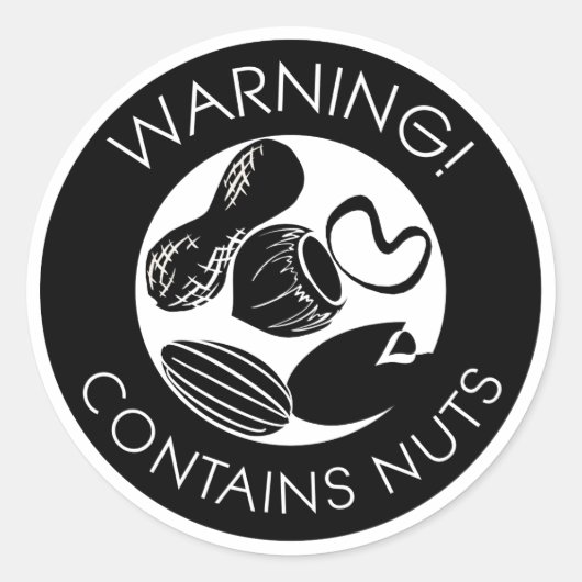 Schwarz-Weiß-Warnung enthält Nuts-Symbol Runder Aufkleber (Vorderseite)