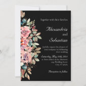 Schwarz-Weiß-Wasserfarbe Blumenblatt Hochzeit Einladung (Vorderseite)