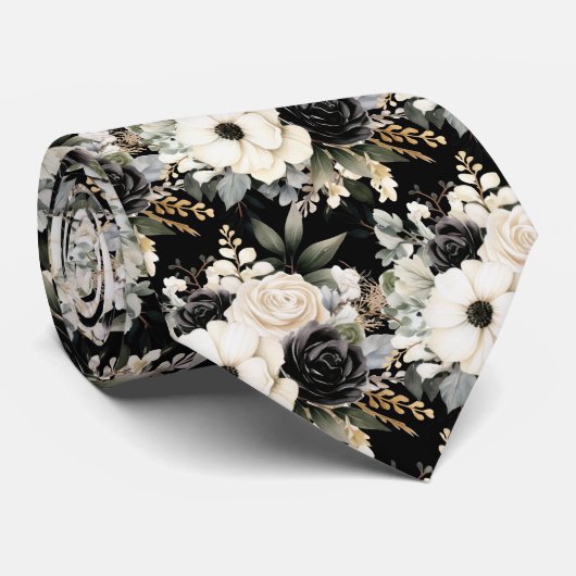 Schwarz-Weiß-Wasserfarbe Krawatte (Gerollt)