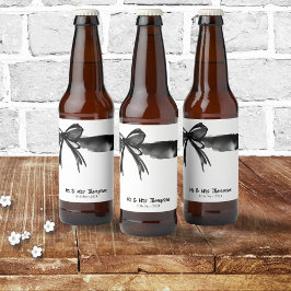 Schwarz-Weiß-Wasserfarben-Bow Wedding Man Gefallen Bierflaschenetikett