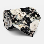 Schwarz-Weiß-Wasserfarben-Flora-Form-Neck-Tie Krawatte (Gerollt)