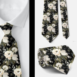 Schwarz-Weiß-Wasserfarben-Flora-Form-Neck-Tie Krawatte