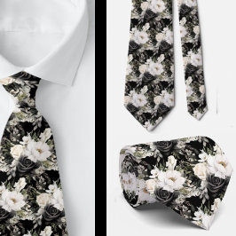 Schwarz-Weiß-Wasserfarben-Flora-Form-Neck-Tie Krawatte
