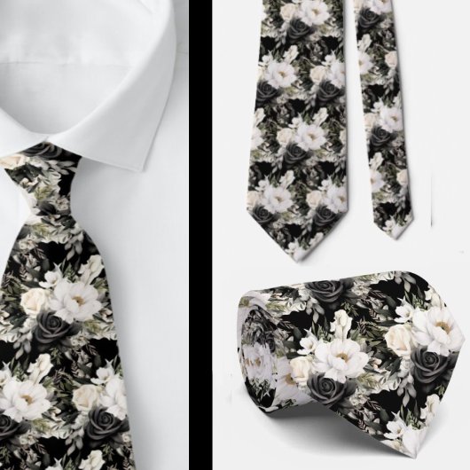 Schwarz-Weiß-Wasserfarben-Flora-Form-Neck-Tie Krawatte