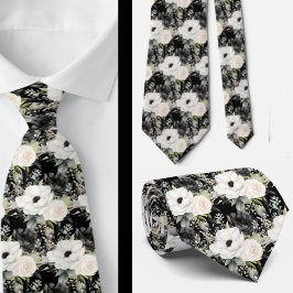 Schwarz-Weiß-Wasserfarben-Flora-Form-Neck-Tie Krawatte