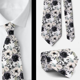 Schwarz-Weiß-Wasserfarben-Flora-Form-Neck-Tie Krawatte