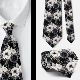 Schwarz-Weiß-Wasserfarben-Flora-Form-Neck-Tie Krawatte