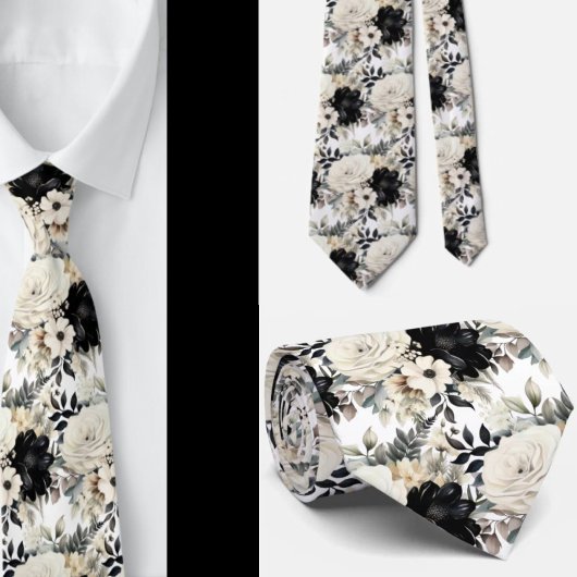 Schwarz-Weiß-Wasserfarben-Flora-Form-Neck-Tie Krawatte